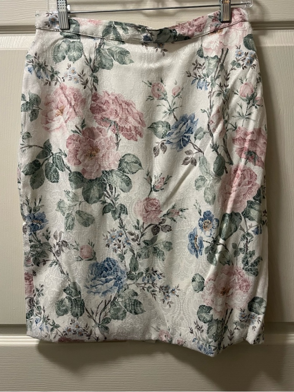 Jessica McClintock Floral‎ Print Ivory Lined Pencil Skirt - Women's Size 14 VTG